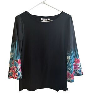Chico's Floral Print 3/4 Sleeve Tee 570341542 Size Medium‎  Drape Sleeves